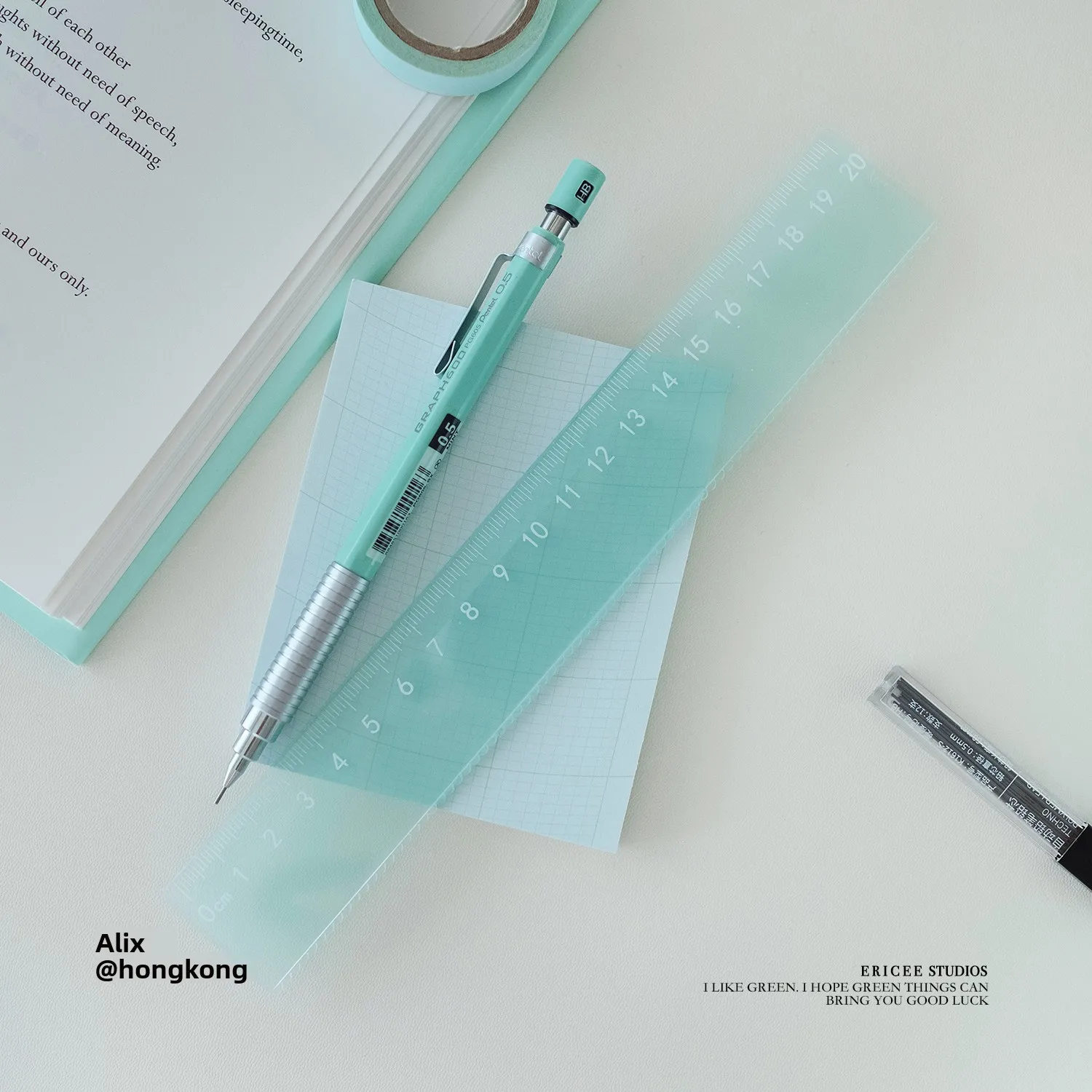 

Transparent Mint een Semi-Transparent 20CM Ruler for Learning Ding Markings Straight Ruler Beautifully Designed