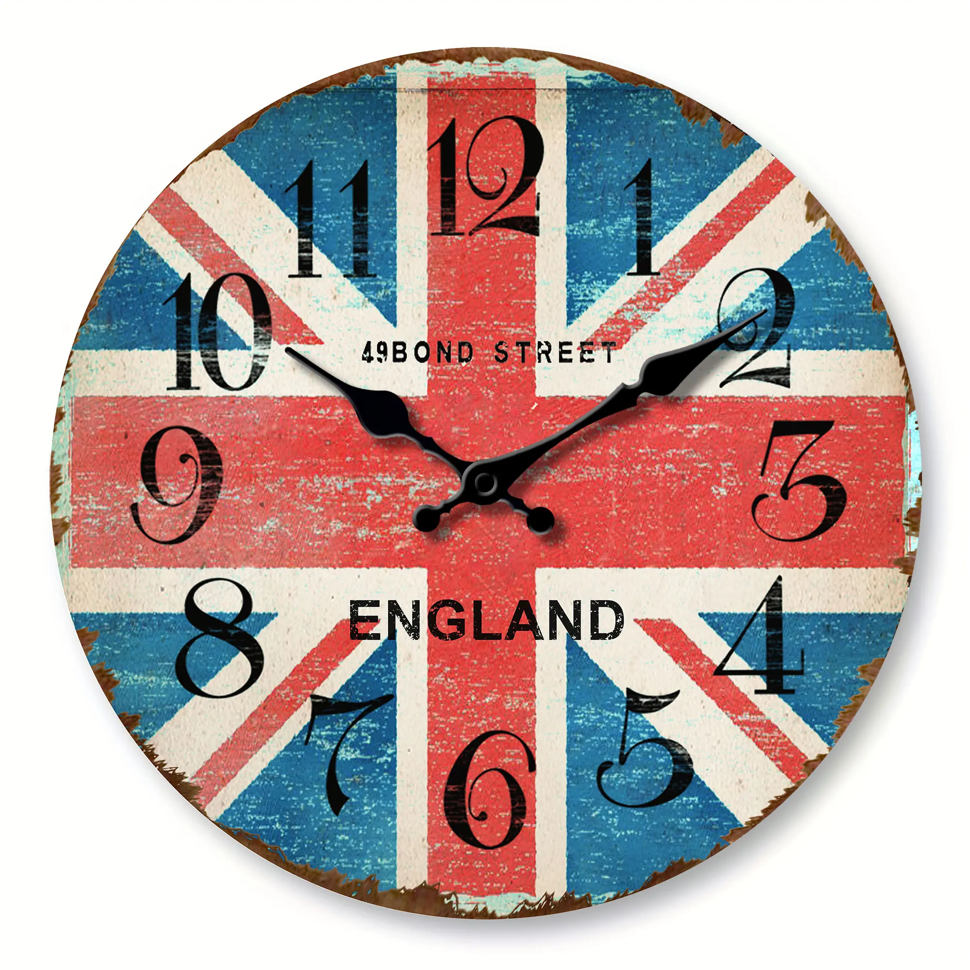 1pc Vintage Wooden Wall clock, 49 Bond Street Shopping Centre Design Wall clock, English Flag Wall clock, Silent clock, Living R