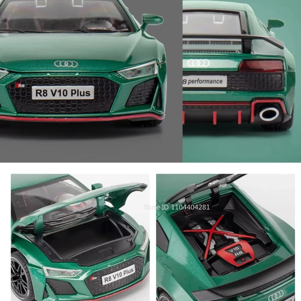 1:24 R8 V10 Plus RS7 Car Model Diecast Alloy Toys 4 Doors Opened with Sound Light Pull Back Miniature Vehices Fashion Home Decor