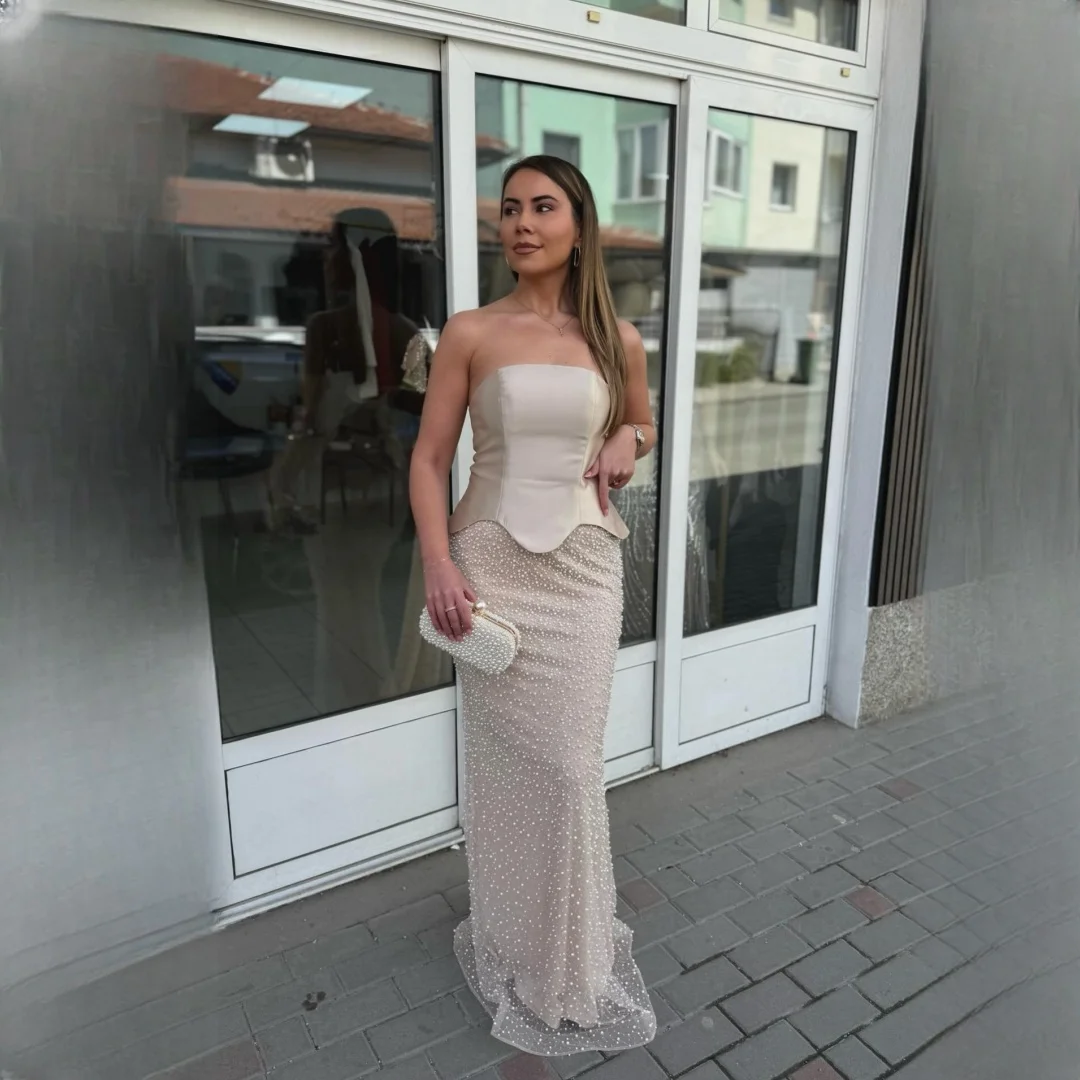 

Aileen Satin Strapless Champagne Mermaid Evening Dress 2026 Prom Dress Elegant Formal Evening Customized Gowns Elegant Luxury