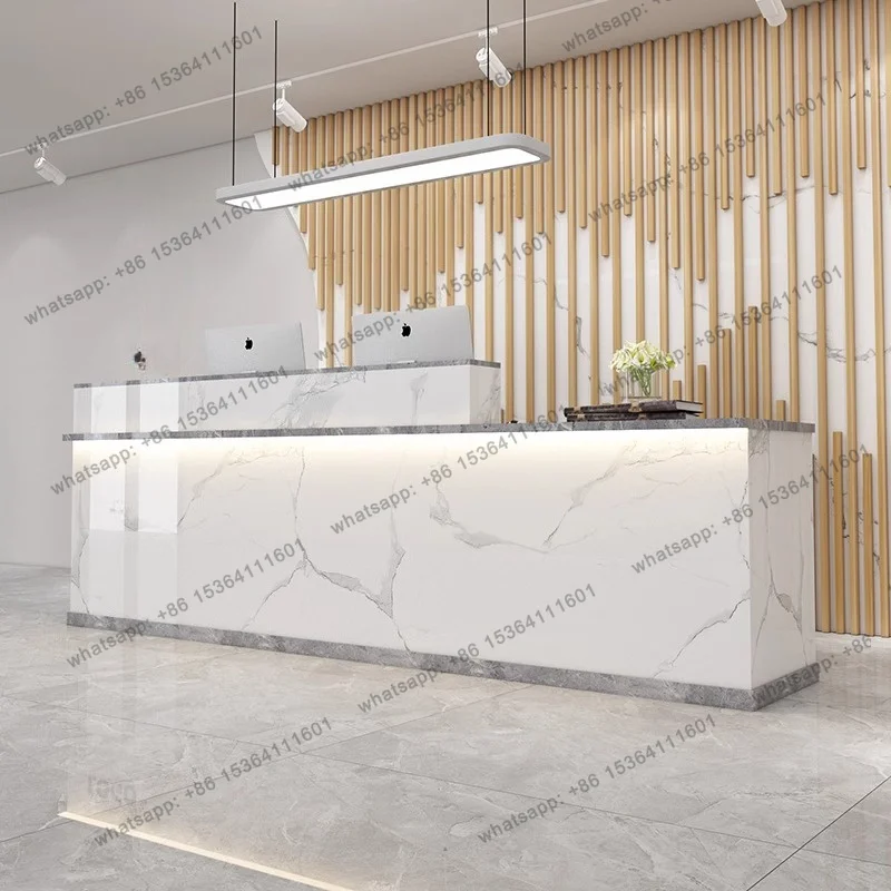 XX.Unique Luxury Reception Desks Welcome Design Organizers Company Reception Desks Modern Led Lights Bureau Commercial Furniture