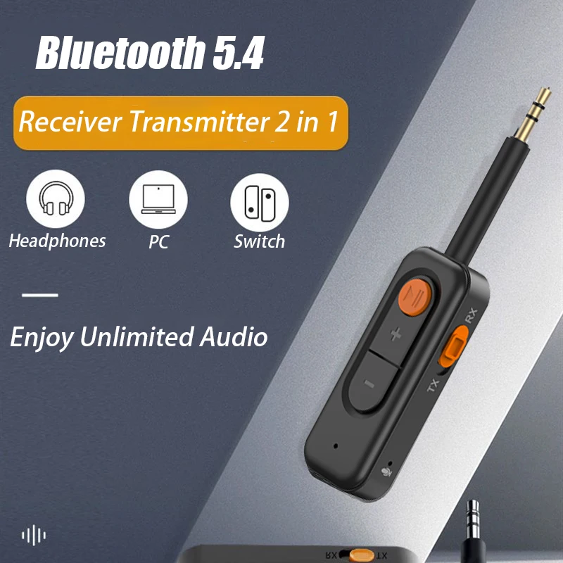 2 w 1 Nadajnik audio Bluetooth 5.4 Odbiornik 3,5 mm AUX Jack Samolot Bezprzewodowy adapter Mikrofon do telewizora Zestaw samochodowy Głośnik PC Słuchawki