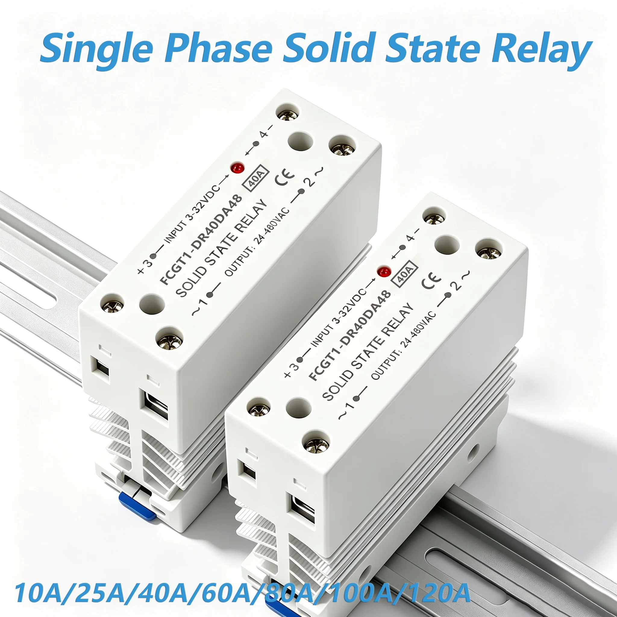 SSR Solid State Relay Single Phase Din Rail Mounted Slim Relay With Heat Sink 10A 25A 40A 50A 60A 80A Industrial Relay