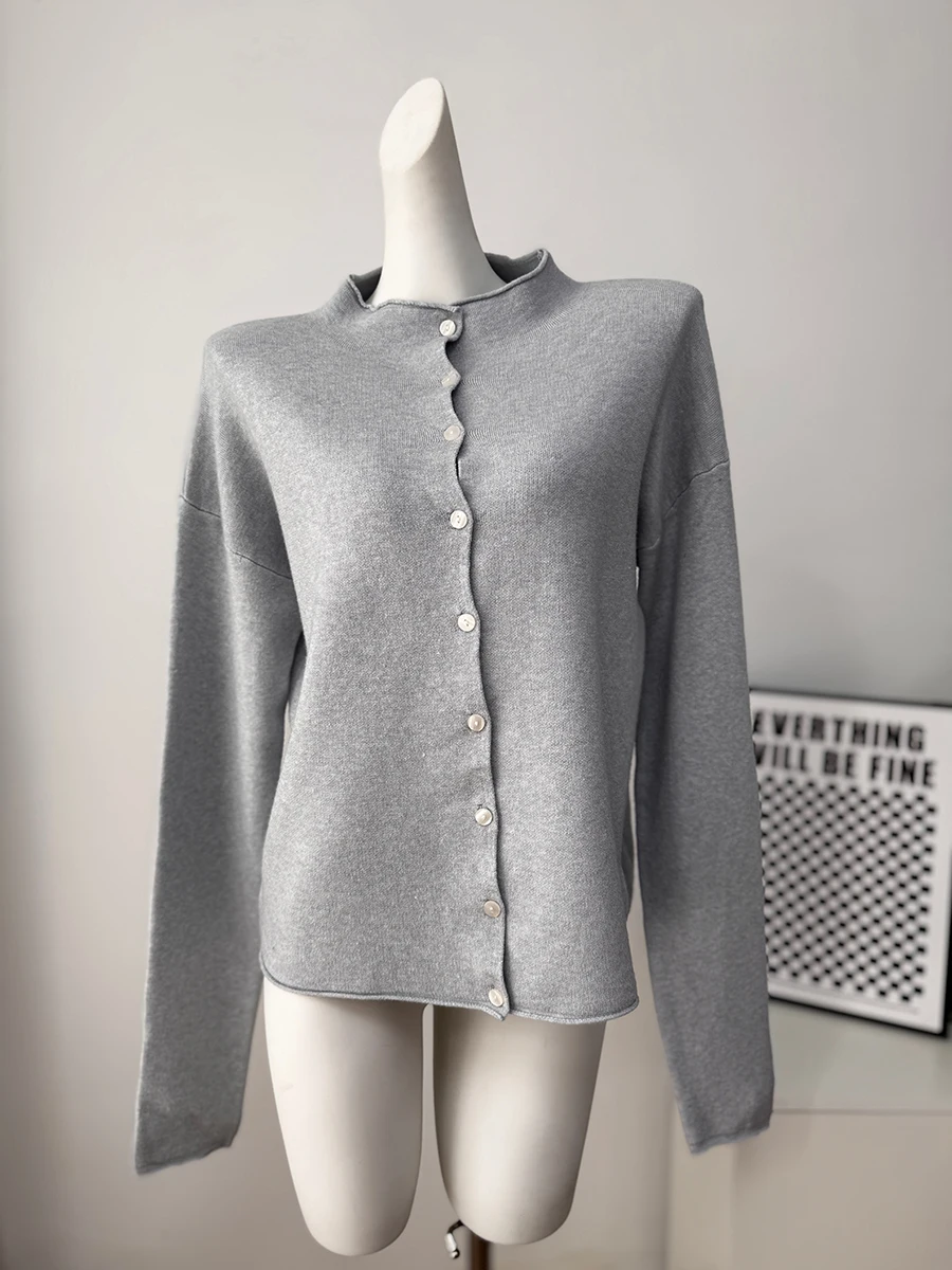 Hirsionsan 2026 Cross-Border Neuer Klein-Blau Strickcardigan Einreihig Slim Fit Langarm Casual Strickjacke – Detail 18