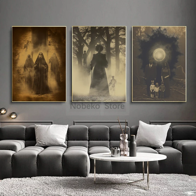 Retro Old Photos Gothic Horror Portrait Poster Dark Art Wall Vintage Poster and Prints Canvas Painting Pictures Home Room Decor