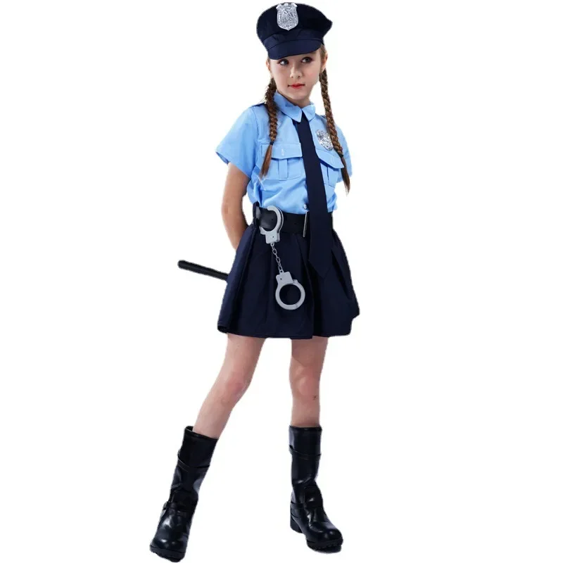 Halloween Costume Children's Police Costume Cosplay Girls Pops Uniforms Girls Slim Fit Cops Uniforms