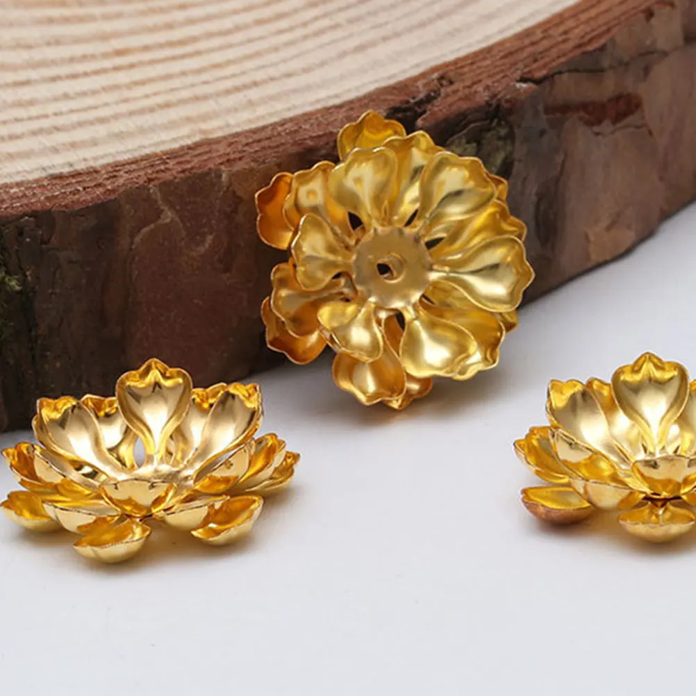 

50 Pcs Metal Lotus Jewelry Accessories Durable Layers Charm DIY Pendant Set Golden Iron Mini Hole for Bracelet Earrings