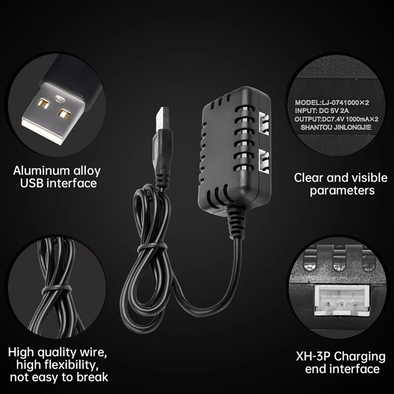 2S 7.4V 2-In-1 Charger with XH-3P Connector Plug for AX24 SCX24 UTB18 SCX24 RC Cars & Trucks,7.4V 2S Lithium Batteries-PZZW