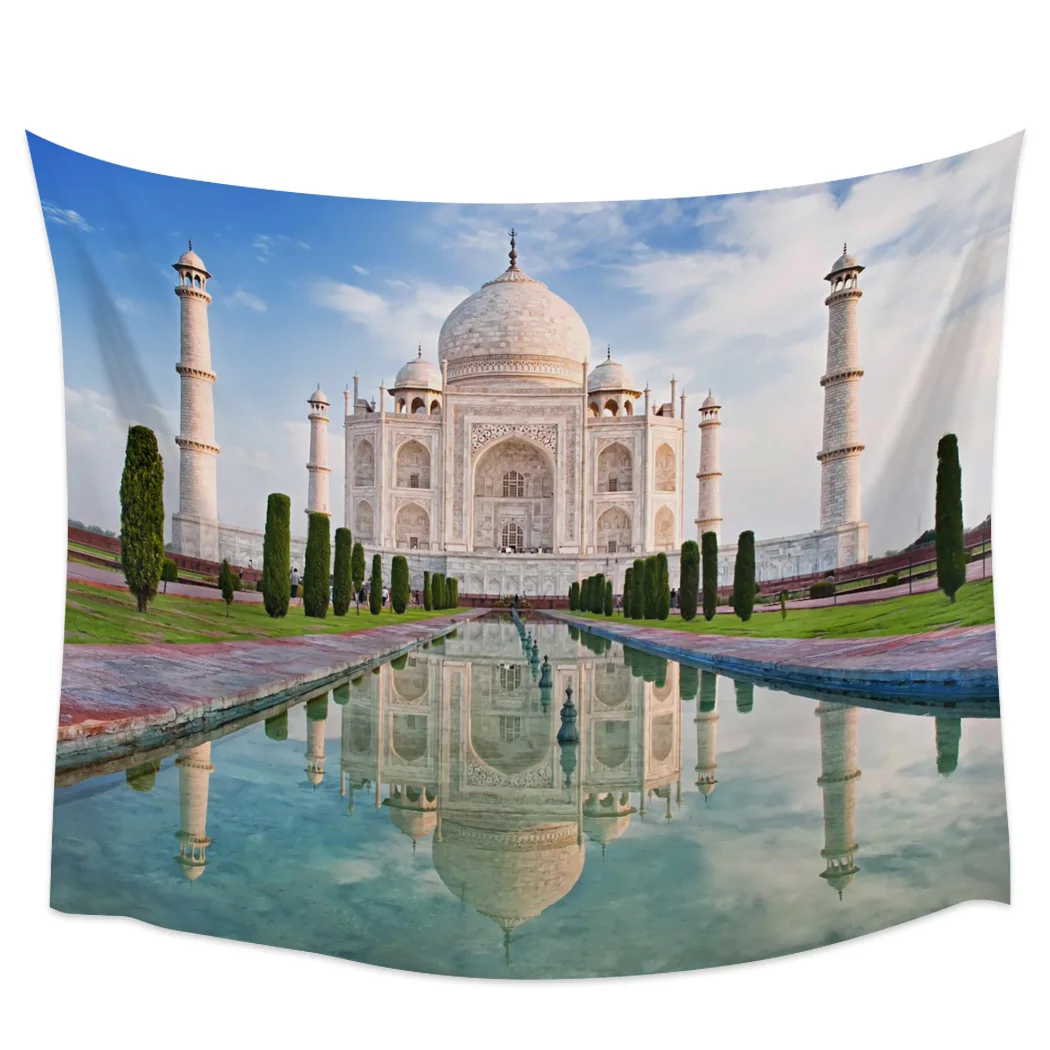 Taj Mahal Temple Islam Light Tower Tapestry Wall Hanging Hippie Tapesties For Home Decor Living Room Bedroom Large Big Size