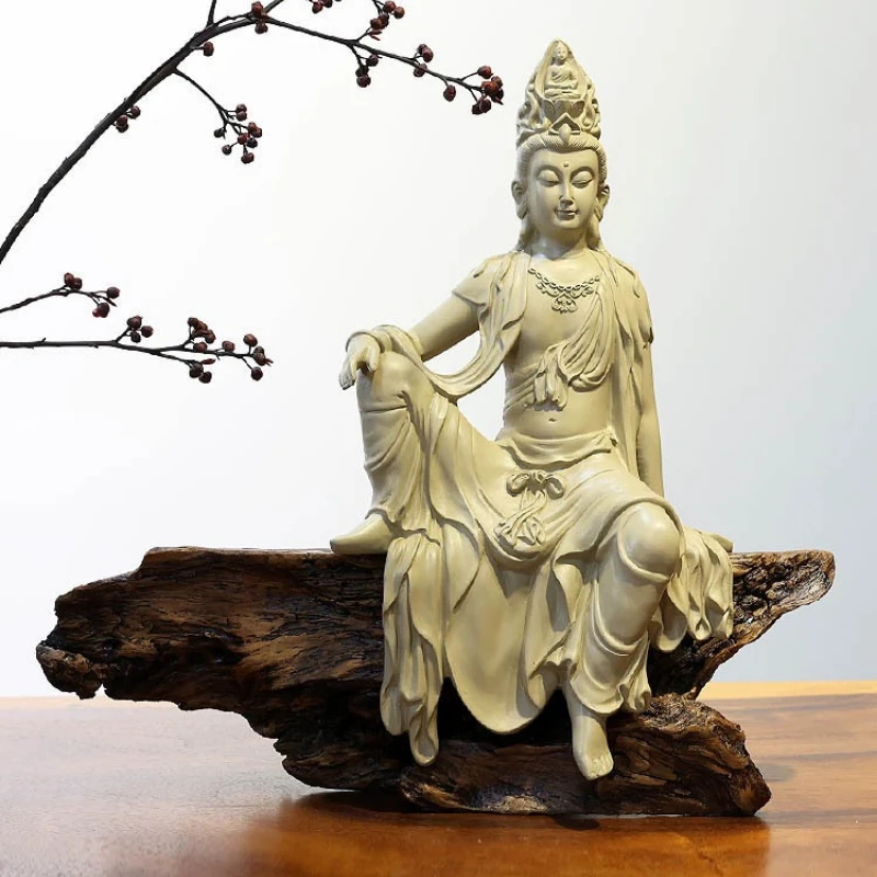 New Chinese Style Home Decor Guanyin Buddha Statue, Resin Zen Decor for Living Room, Entrance, Tea Room & Display Cabinet