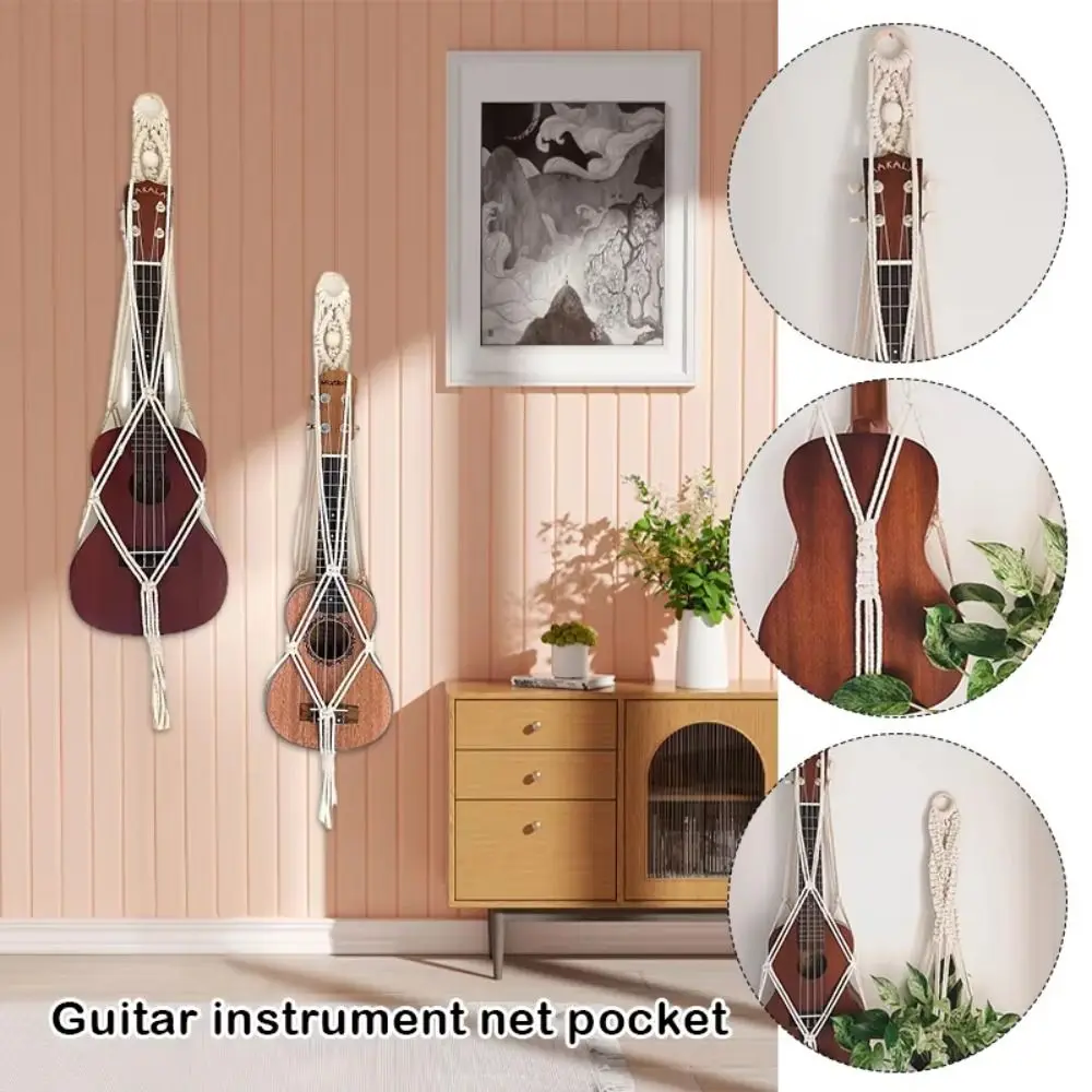 Universal Net Guitar Wall Hanger Boho Wall Mount Guitar Hanger Net Non-slip Ukulele/Violin Stand Acoustic/Electric Guitar