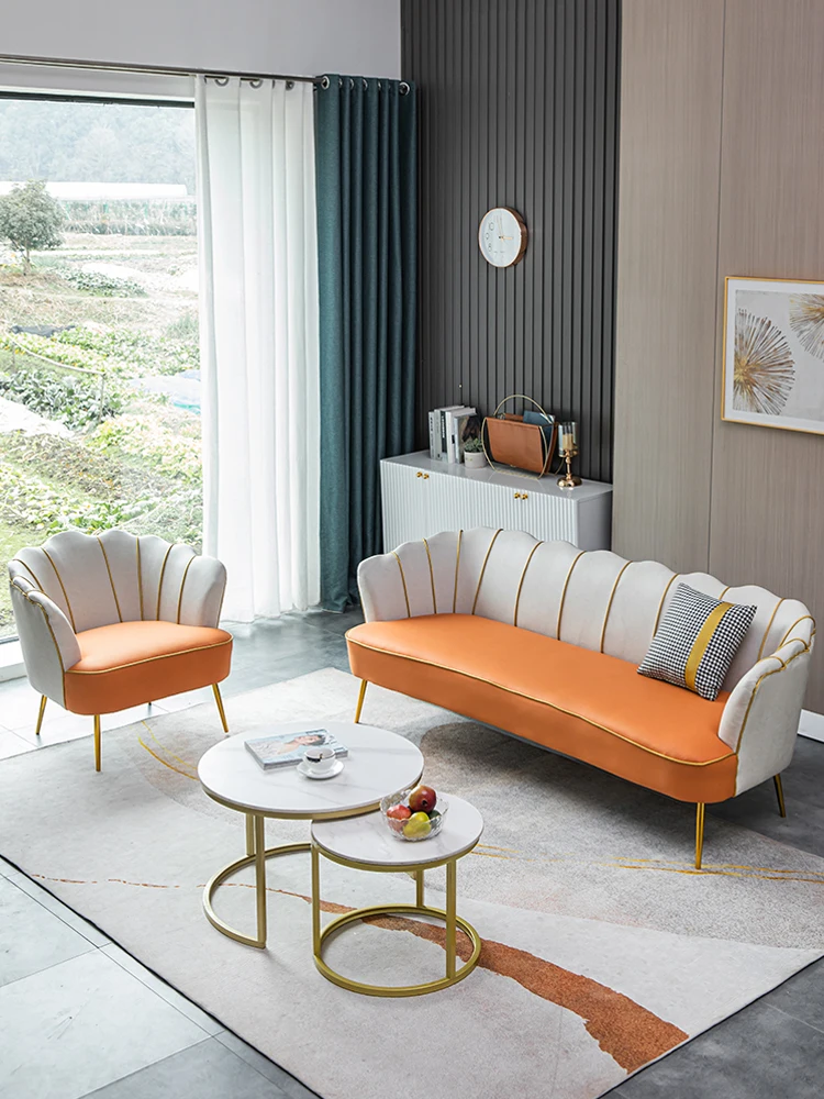 

technology cloth sofa small apartment living room modern light luxury Internet celebrity store beauty salon double three sofa