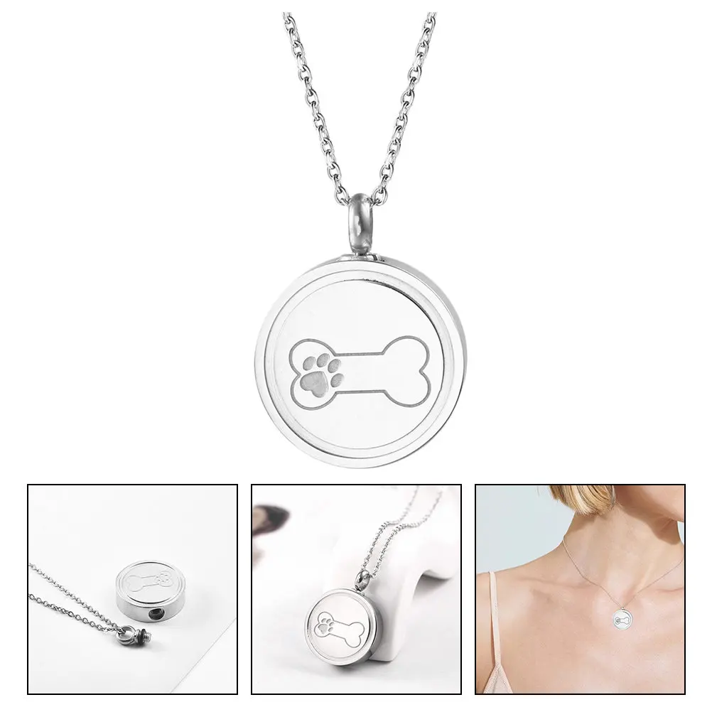 

Pet Urn Necklace for Ashes Memorial Pendant Cremation Jewelry Titanium Steel Paw Print Drop Necklace Keepsake for Loved Ones