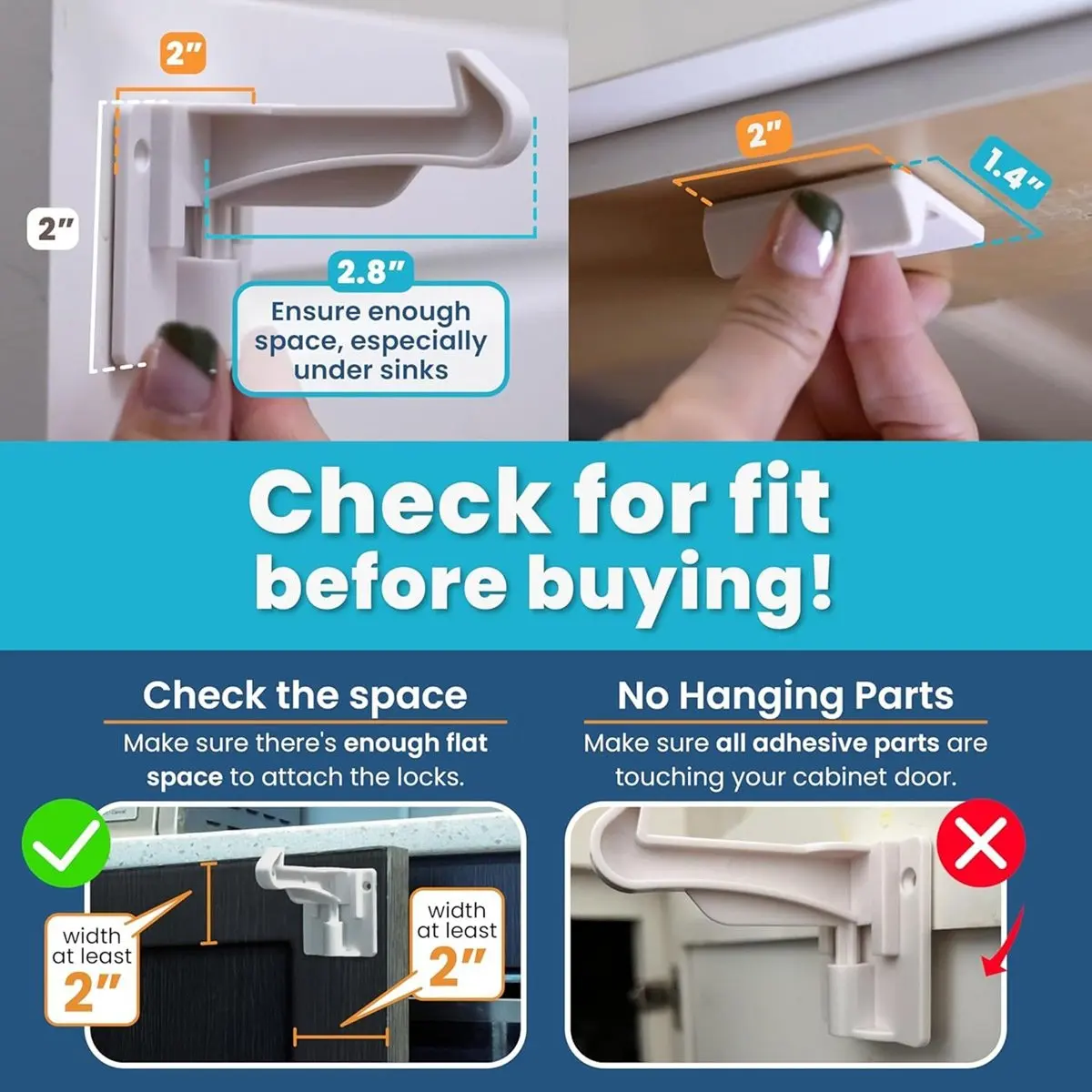 A89X Baby Proofing Cabinet Latch Locks (10 Pack) - No Drilling or Tools Required , Works with Most Cabinets and Drawers