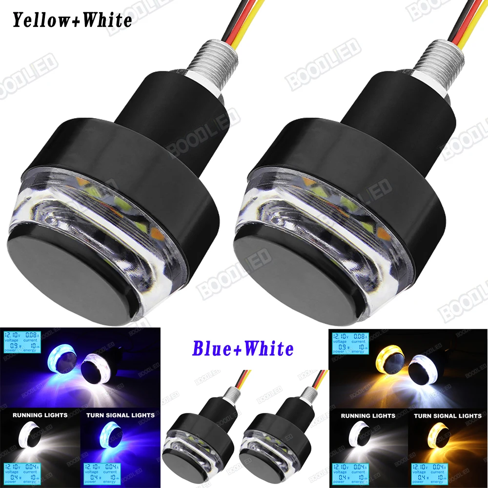 

2pcs Motorcycle Turn Signal Lights White+Yellow、Blue、LED Handle bar End Blinker for 22mm Double Colors LED Side Marker Lamp.