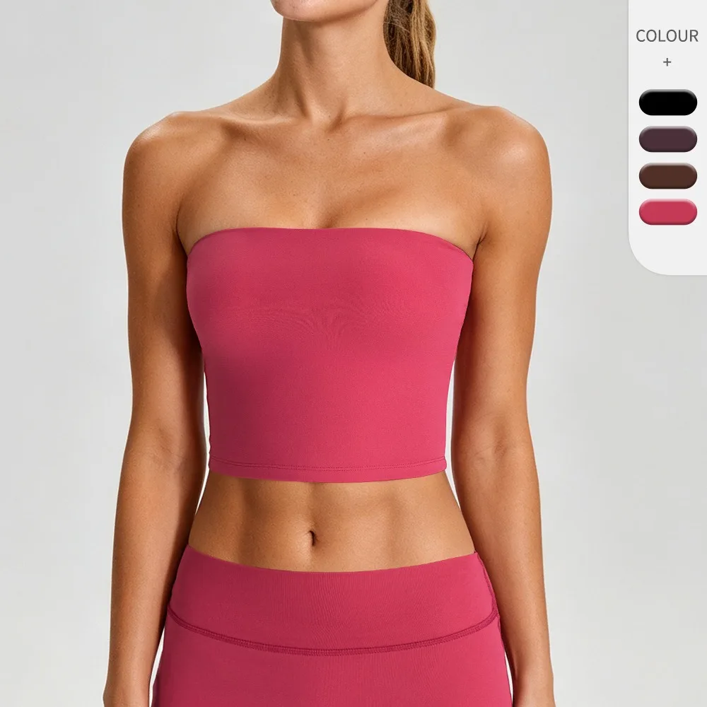 Women Strapless Non‑Slip Back Support Yoga Bandeau Top Shock Resistant Sleeveless Workout Sports Bra