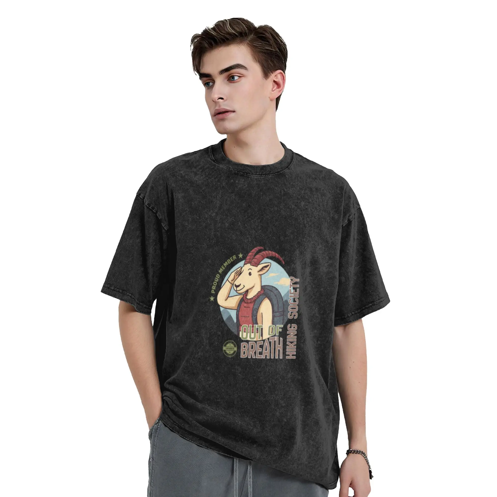 Out of Breath Hiking Society Proud Member  Classic Trendy A Washed T Shirt Men's Women's Oversized Cotton Tees Tops