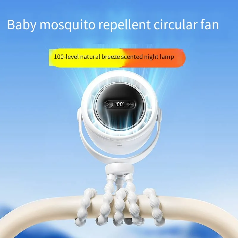 HOMEFISH Octopus Clip Fan for Baby Stroller Anti-Pinch Design 3 Speed LED Night Light Aroma Diffuser USB Rechargeable Mini Porta