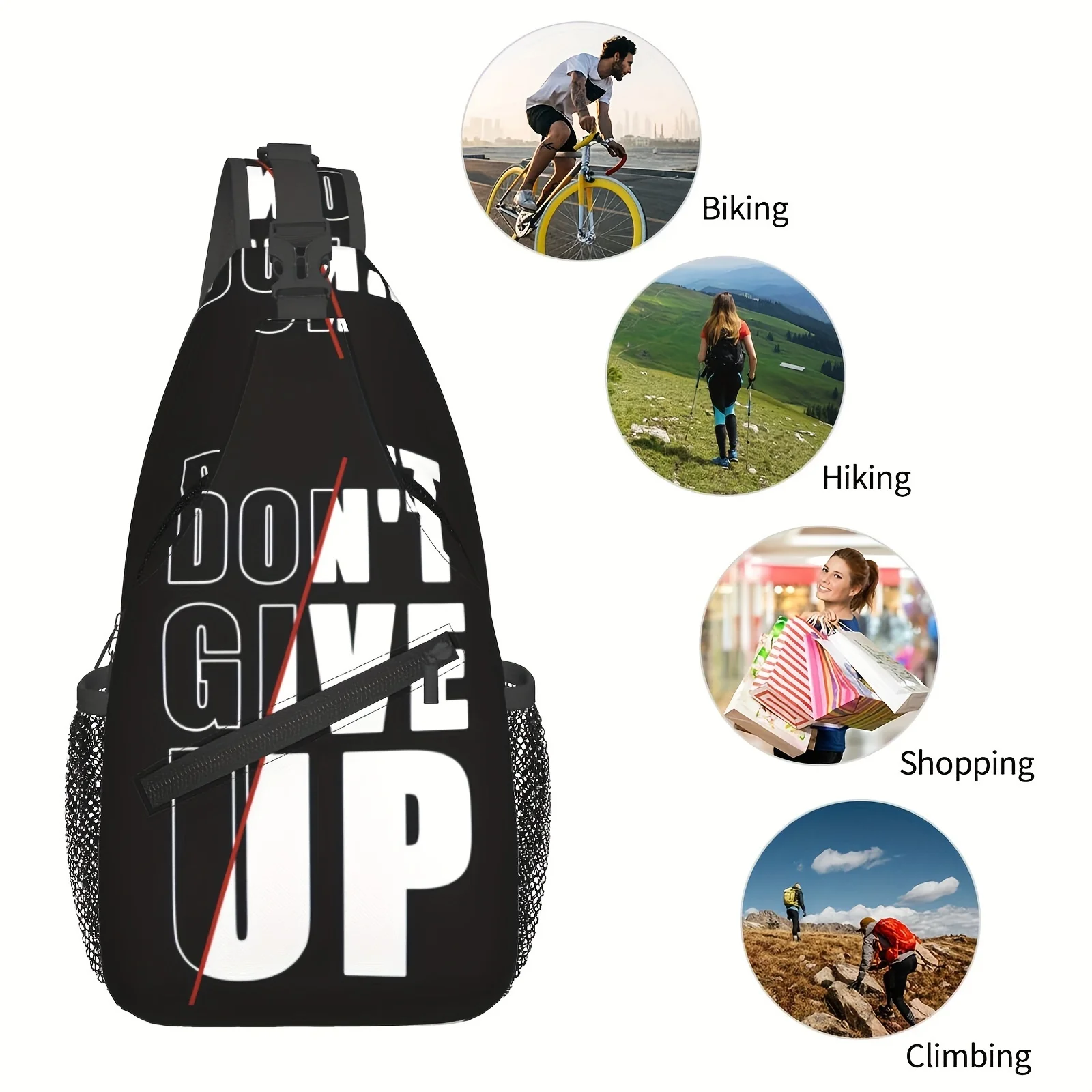 Crossbody Chest Bag Hiking Backpack Dont Give Up Shoulder Bag Folding Large Capacity Fashion Durable Can Be Used for Shopping