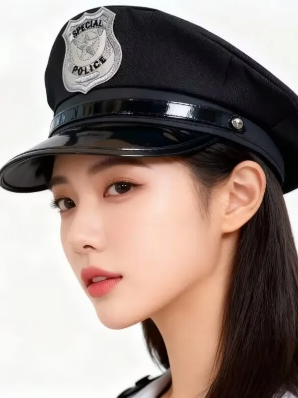 Retro British Style Women's Police Octagonal Flat Top Hat Cosplay Performance Uniform Hat Role-playing Sailor Cap