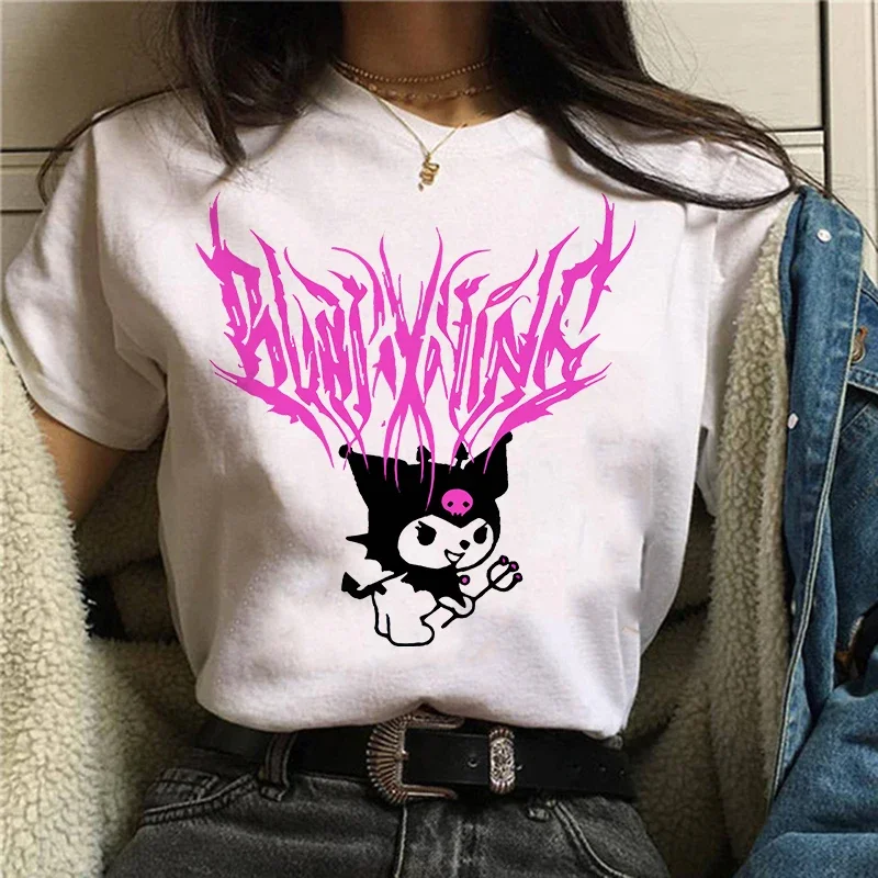 Street Gothic Kuromi Kawaii Cute T-shirt for Women Summer Loose Short Sleeve Couple Harajuku Graphic Tees Tops Funny T Shirts