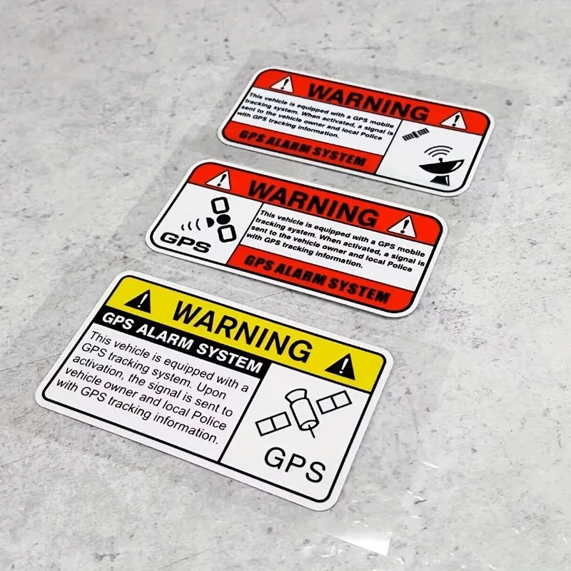 GPS Warning Waterproof Vinyl Sticker Set, Anti‑Theft Decals for Car Motorcycle Multi‑Surface Exterior Decor