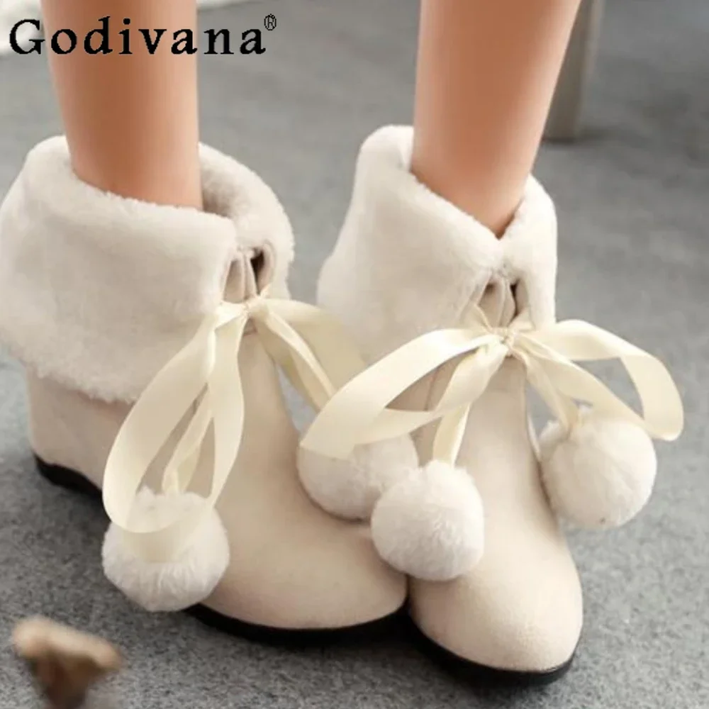 

Japanese Cute Lolita Platform Boots Autumn Winter Students Inner Heightening Heels Snow Booties Warm Women Shoes
