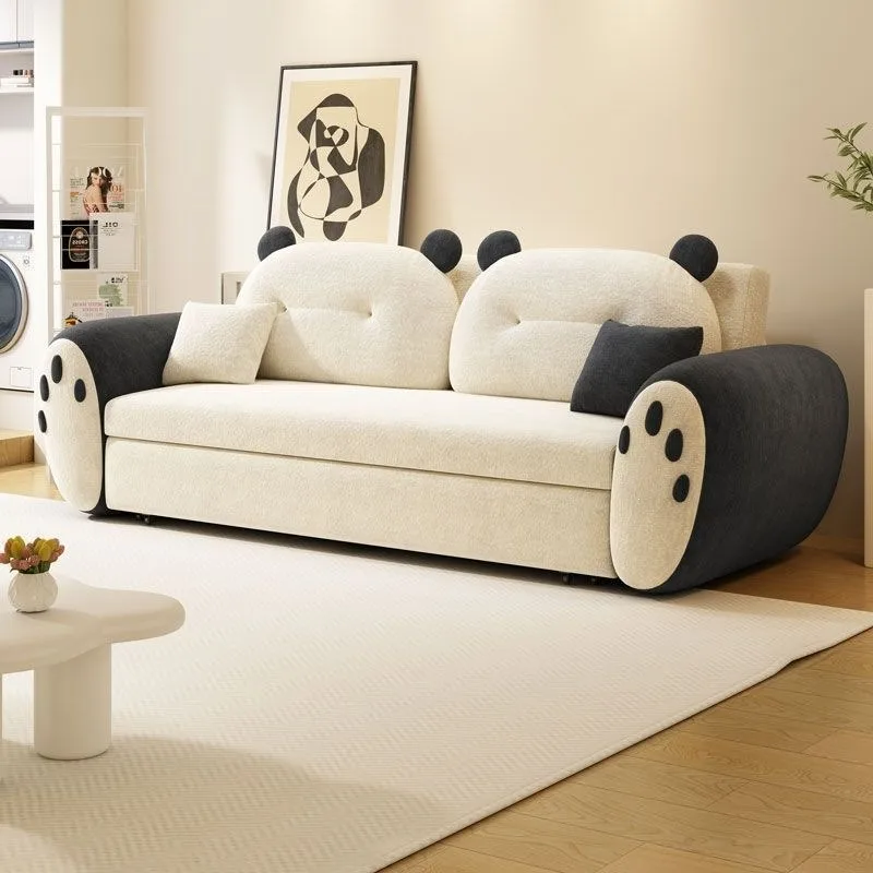 sofa bed, dual-purpose cute cream wind, small apartment living room multi-functional lamb flannel