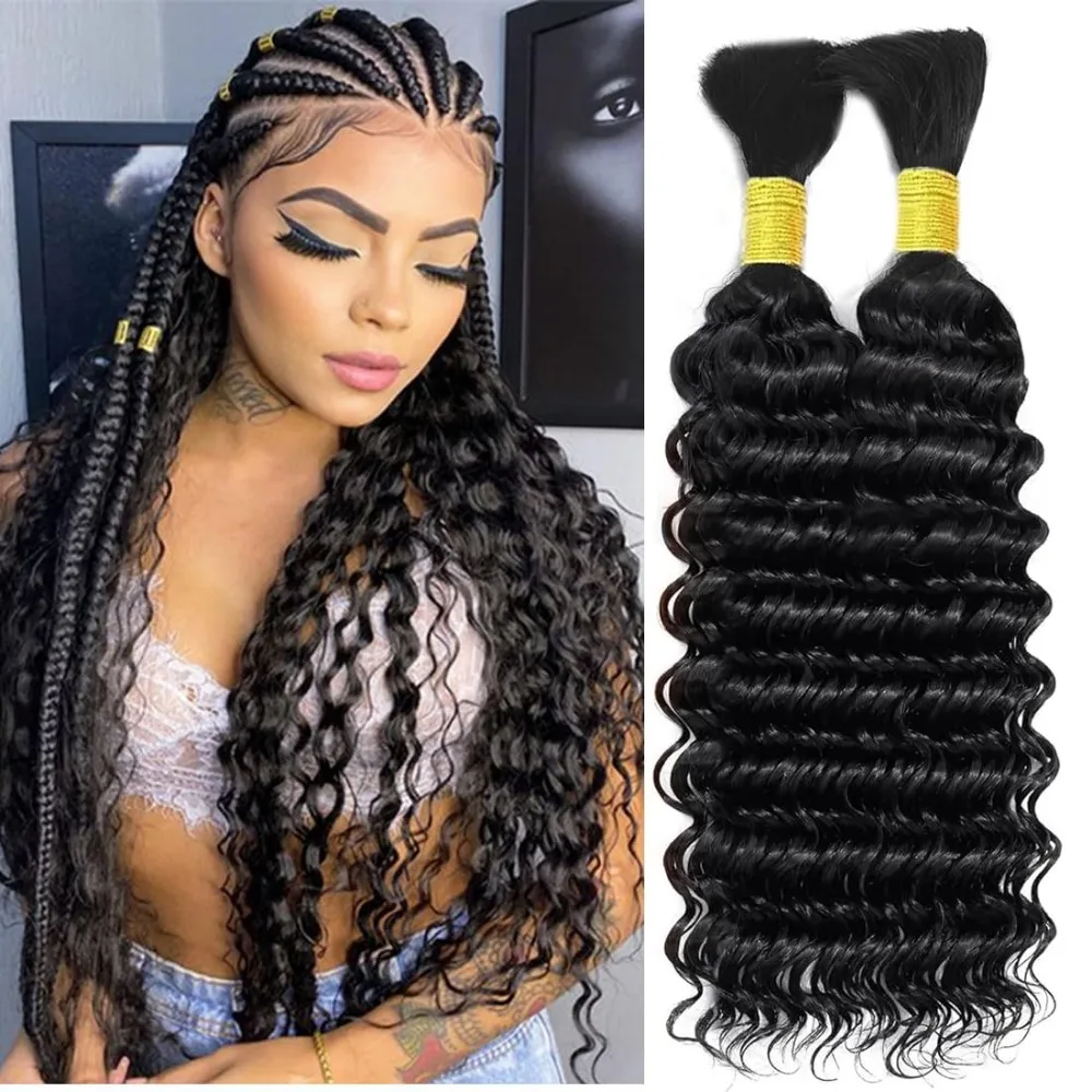 Virgem brasileira encaracolado extensões de cabelo humano, onda profunda, tranças Boho, 100% Remy cabelo humano, em massa, 12A, 100g, 2 Bundle