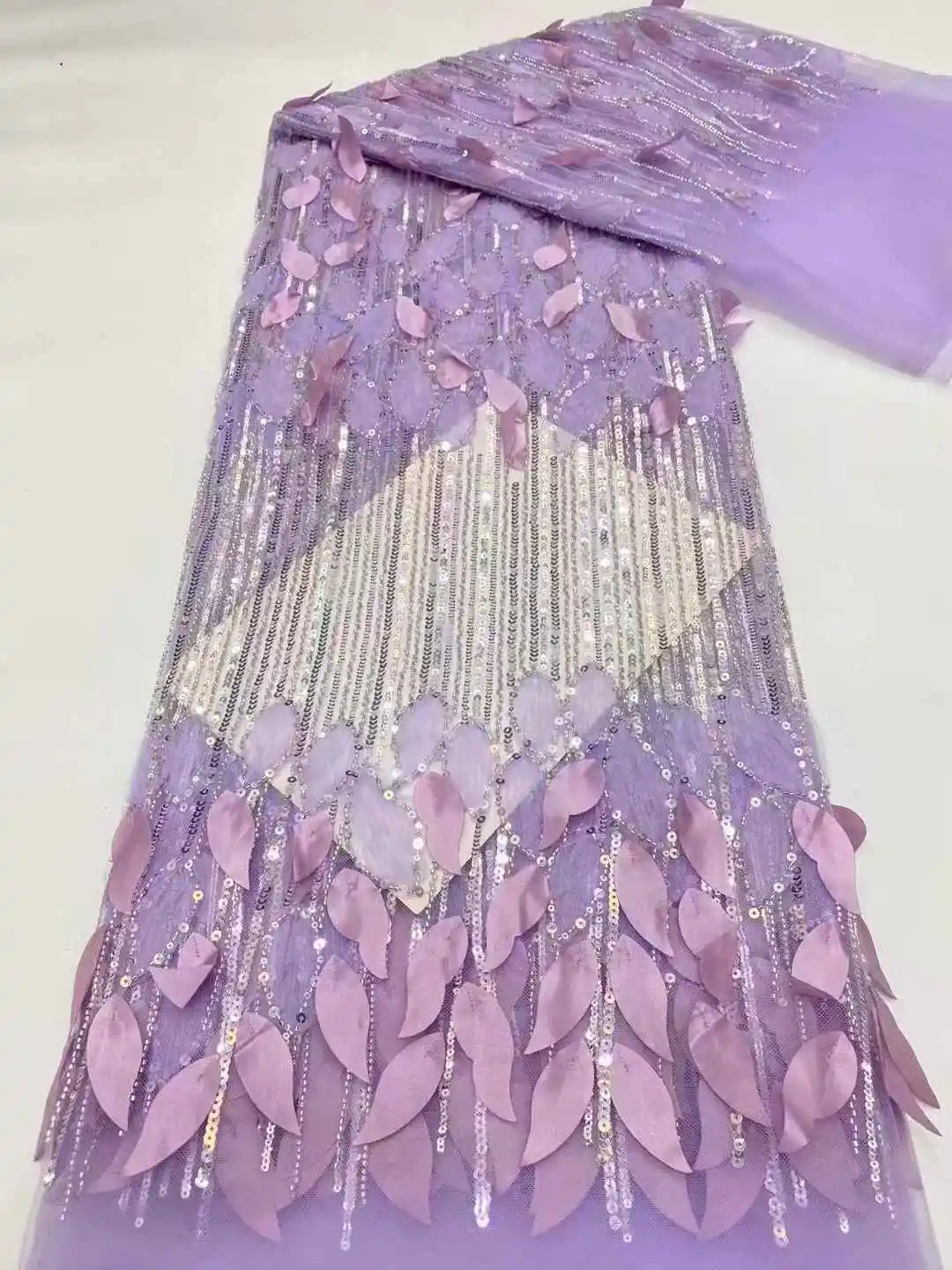 French Sequins Net Lace Fabric 2025 Beads High Quality African 3D Lace Fabric Nigerian Embroidery Tulle Party Lace Fabric