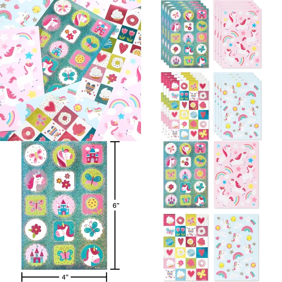 

392-Count Bulk Stickers for Unicorns and Rainbows Perfect for School Projects Craft Activities and Party Favors with Vibrant De