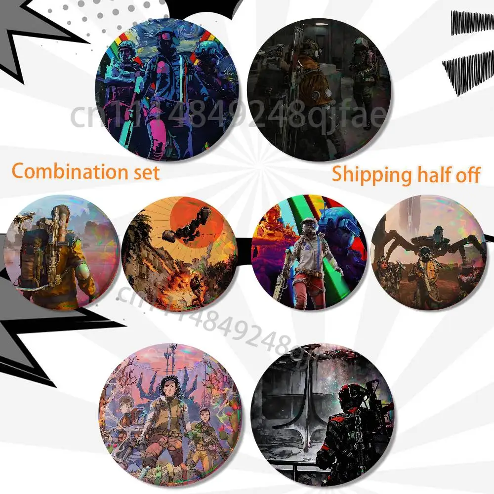 Stalker Juggernaut ARC Raiders 2 piece set Badges On Backpack Jacket Cartoon Round Brooches Acrylic Button Pins Collection Gifts