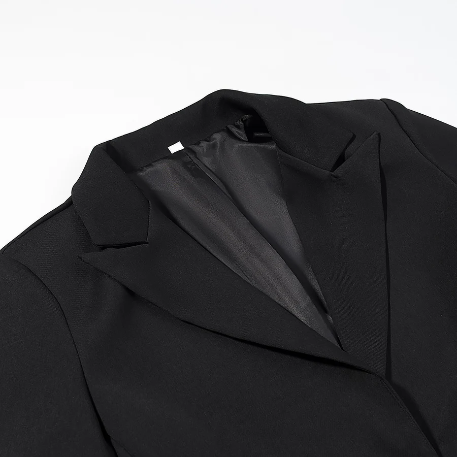 Chic Lady Feather Cuff Black Blazer Coat Women Solid Lapel V-neck Single Breasted Long Sleeve Coats 2026 Spring Autumn Outwears