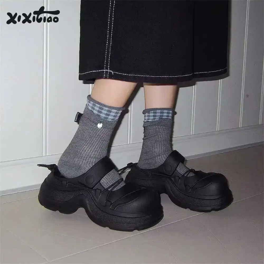 

Women Slippers 2025 Summer Street Style Lace Up Half Slippers With Raised Height Thick Sole Anti Slip Sandals Women's Slippers