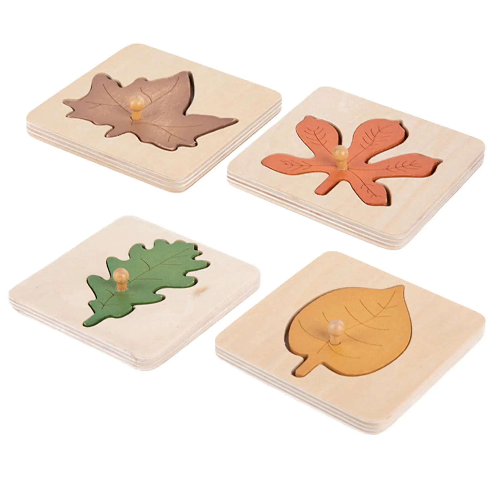 

4pcs Leaves Wooden Educational Shape Learning Puzzle For Toddlers Kids Early Development Plaything Wooden Puzzle