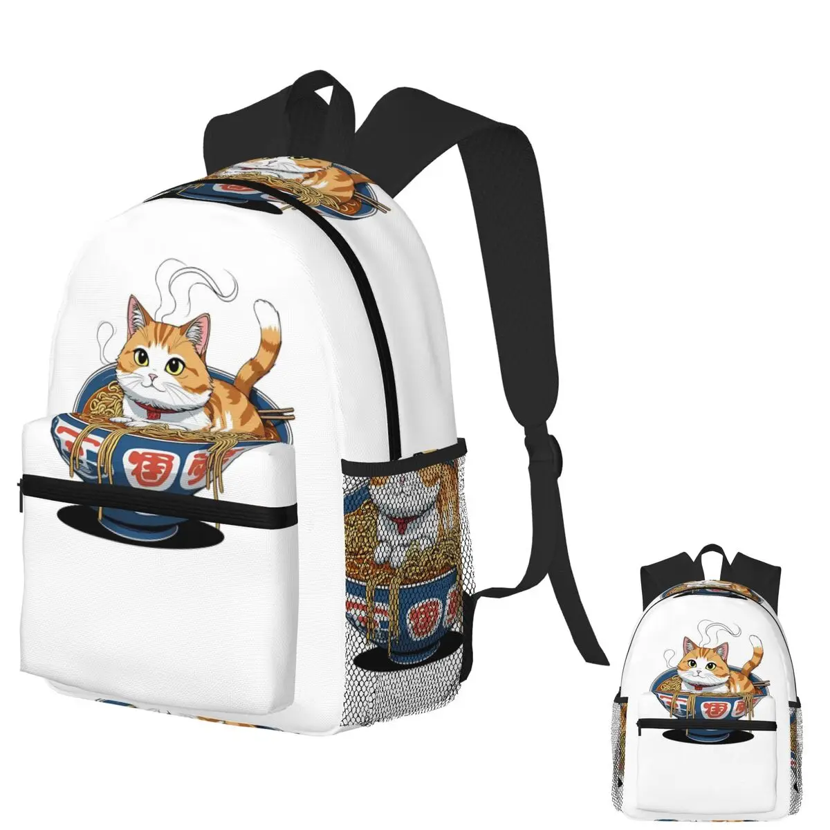 

Anime Cat In Ramen Bowl Cute Kawaii Noodle Cat Design Student Backpack School Bag Hiking Travel Daypack Bookbag Shoulder Bags