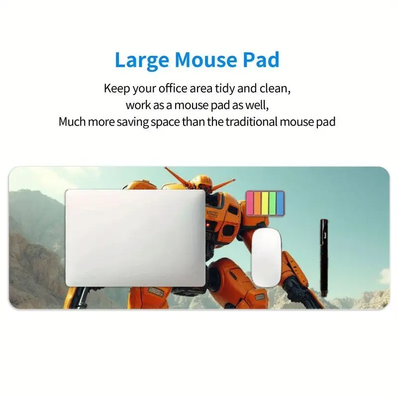 قطعة واحدة من حصيرة مكتب الألعاب الميكا الروبوتية العملاقة باللون البرتقالي - مشهد جبل الخيال العلمي الملحمي، طباعة عالية الدقة، غير قابلة للانزلاق، سطح أملس لألعاب عيد الميلاد