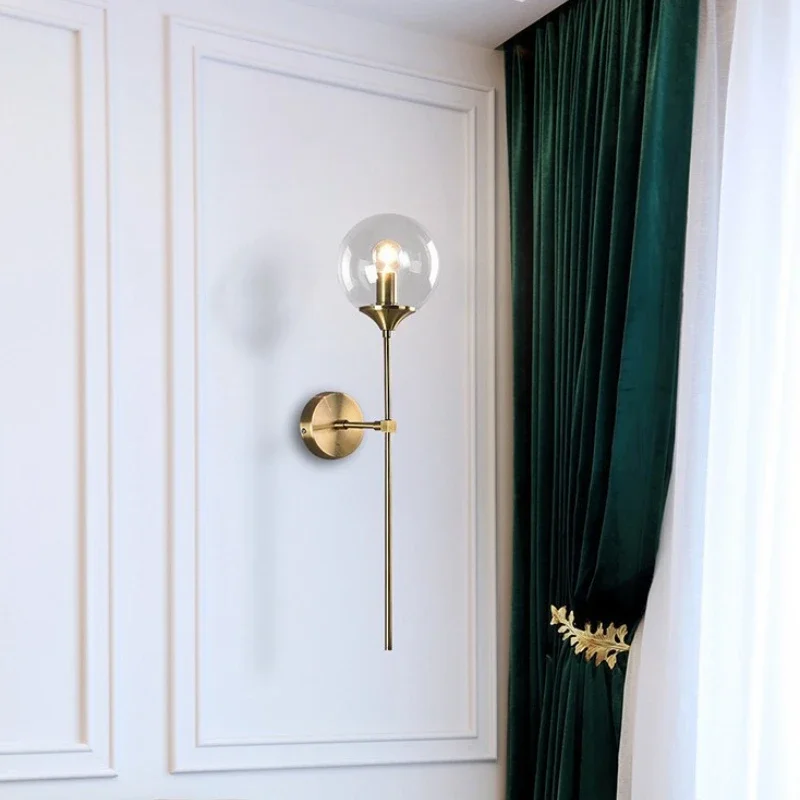 SANDYHA LED Modern Simple Glass Round Ball Wall Lamp Bedside Lighting Fixture Perfect for Bedroom Living Room Hallway Home Decor