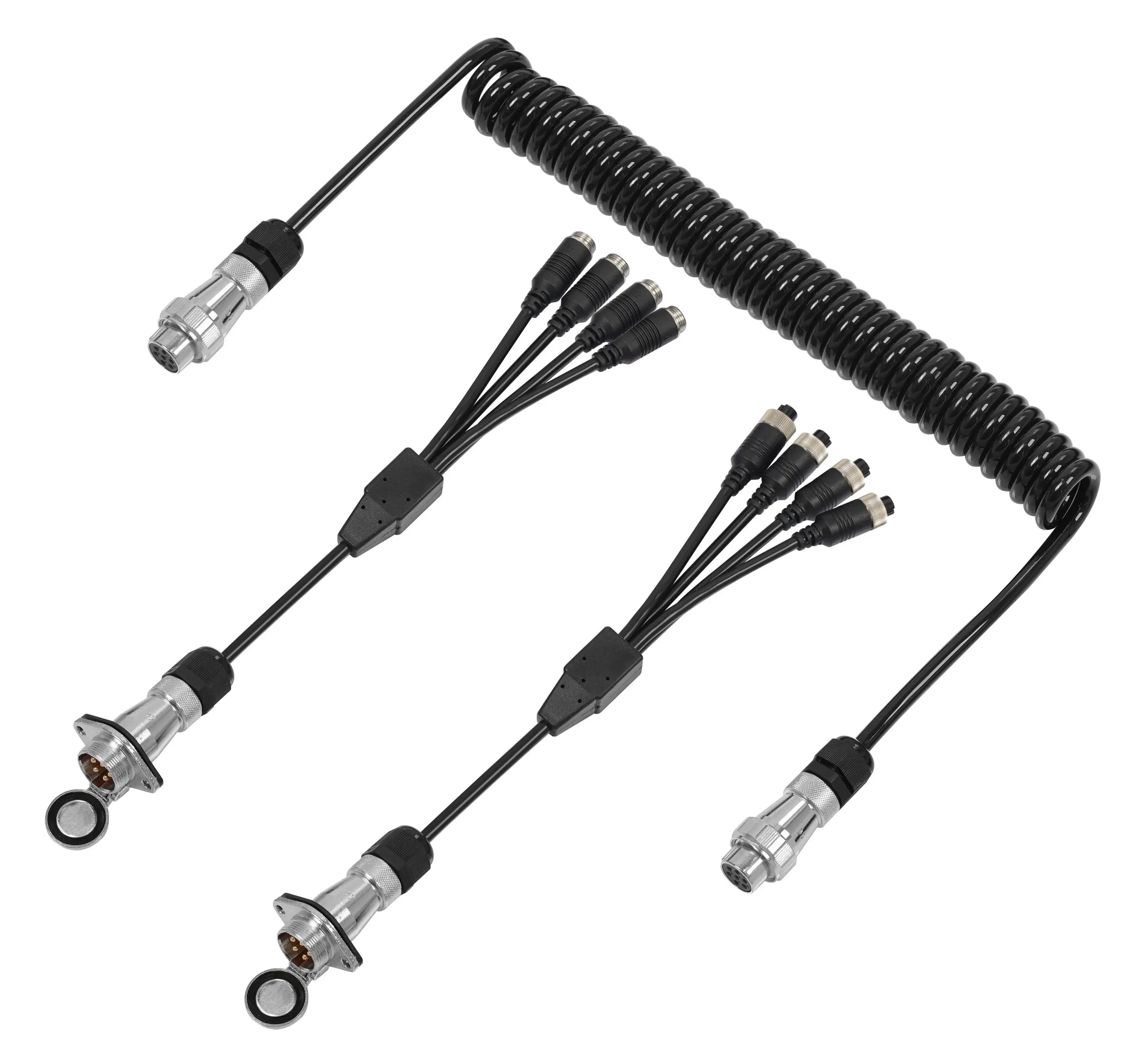 

7Pin Trailer Coil Cable Set for 4-Channel Camera Display - Muti camera cable for trailer, truck rearview camera system