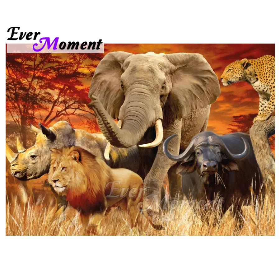 

Алмазная картина Ever Moment, животные, миграция, слон, лев, произведение искусства, полная квадратная алмазная вышивка, украшение для дома ASF1684