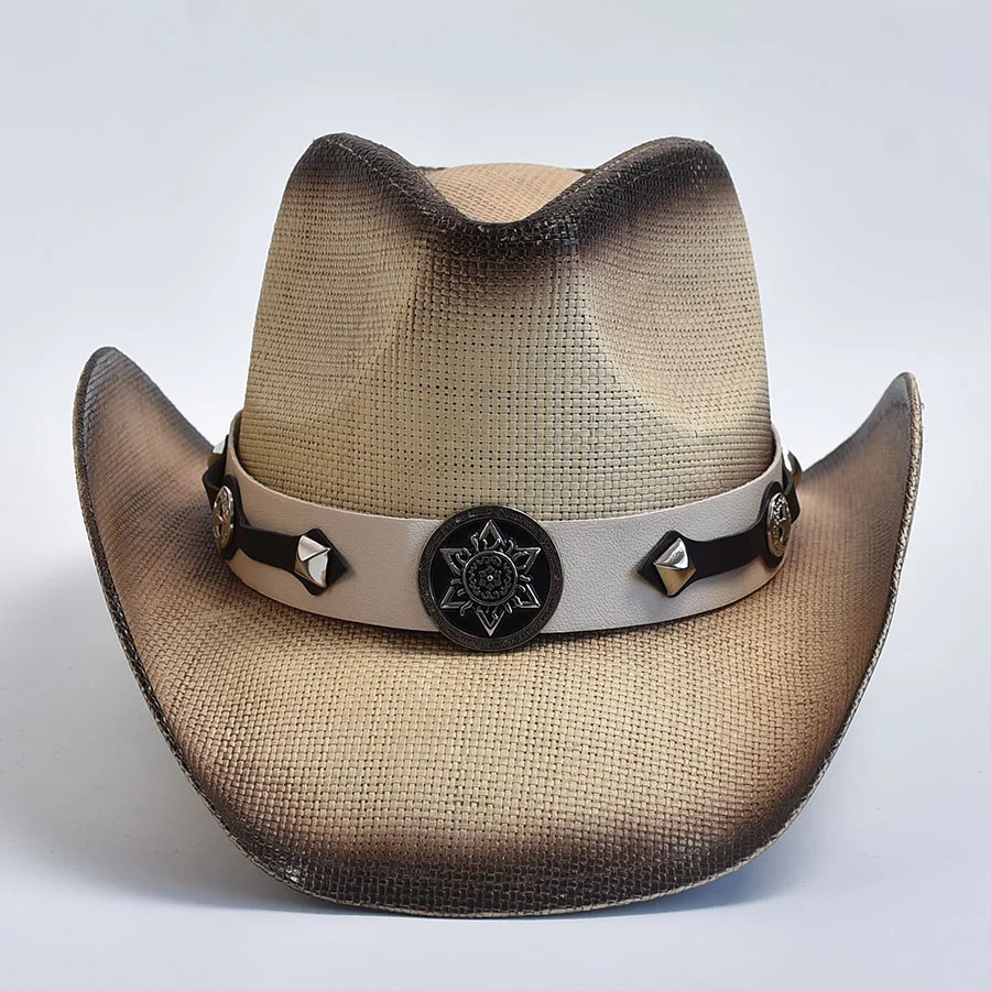 Chapéus de palha estilo ocidental para homens e mulheres, chapéu de sol de praia, borda ondulada vintage, chapéu de jazz