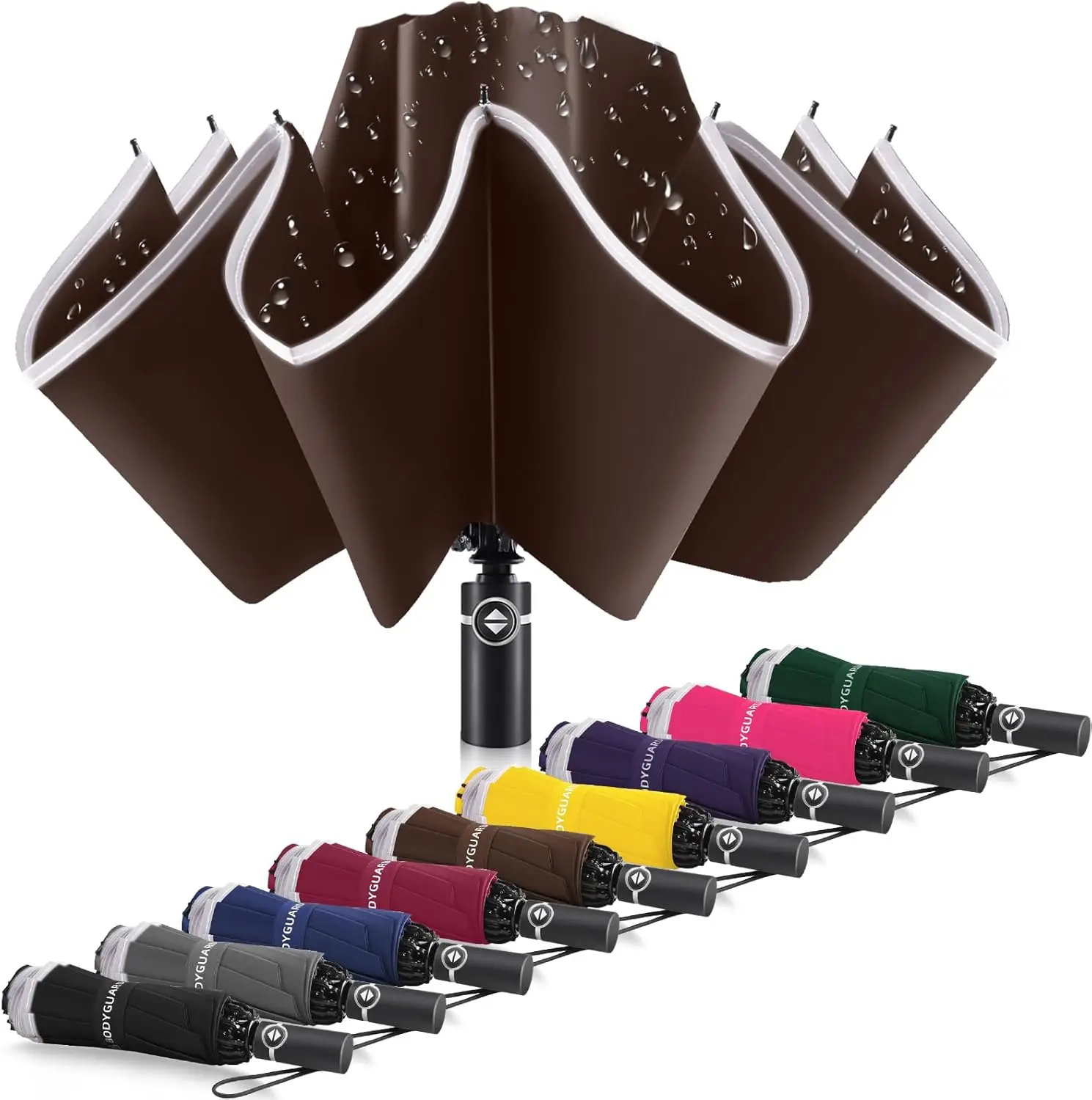 

Inverted Umbrella - Large Windproof for Rain & Sun, Compact Reverse With Reflective Stripe, Teflon-Coated for Women Men, Tra