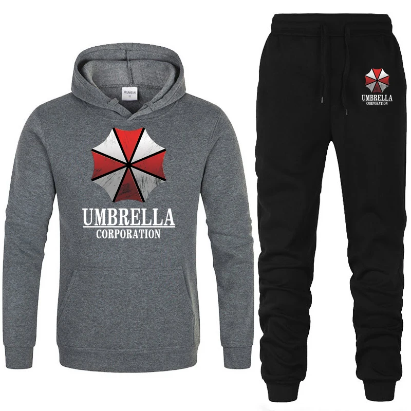 Męski strój sportowy z kapturem Umbrella Corporation Casual bluzy z kapturem + spodnie 2 szt. Zestaw polar wysokiej jakości odzież sportowa unisex