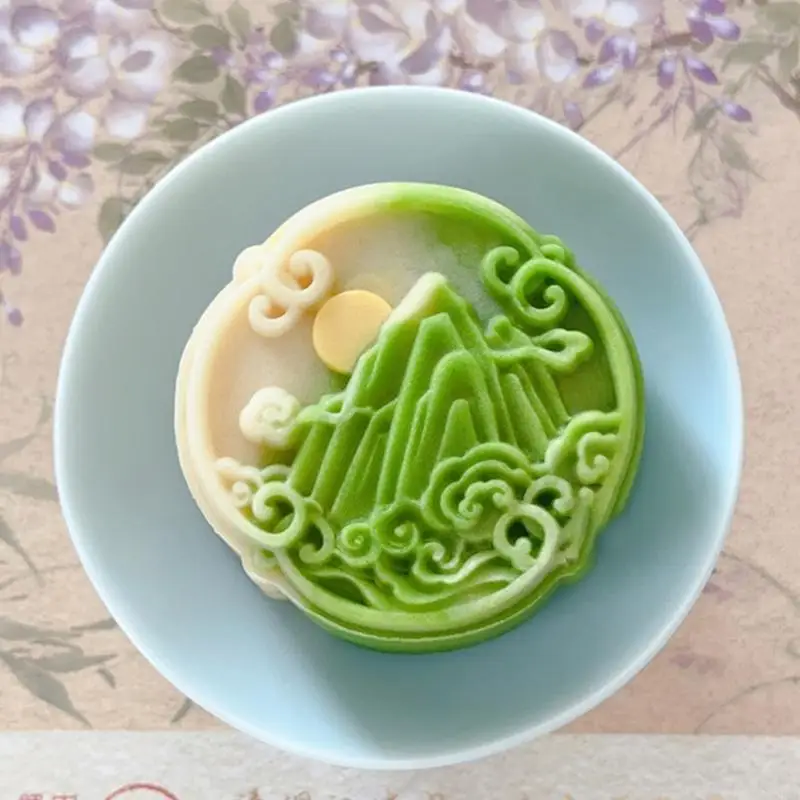 G99A Unique Mountain and River Pattern Mooncakes Mould Delicate Patterned Delight Treat Crafting Molds Manual Mooncakes Press