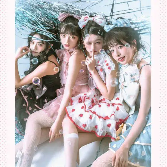 Originele Lolita Tank Top + Rok Sk Tweedelige Set Zomer Nieuwe Zachte Meisjes Leuke Strik Top Rok Outifits Dames Liefde Print Jurken