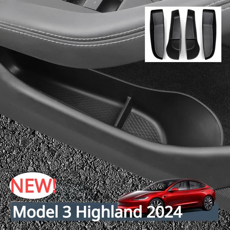 For Tesla Model 3 Highland 2024 Car Door Side Storage Box 4PCS Door Armrest Umbrella Trash Can TPE Organizer Box Car Accessories