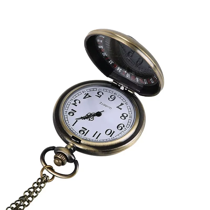 Large embossed bronze castle classical pocket watch