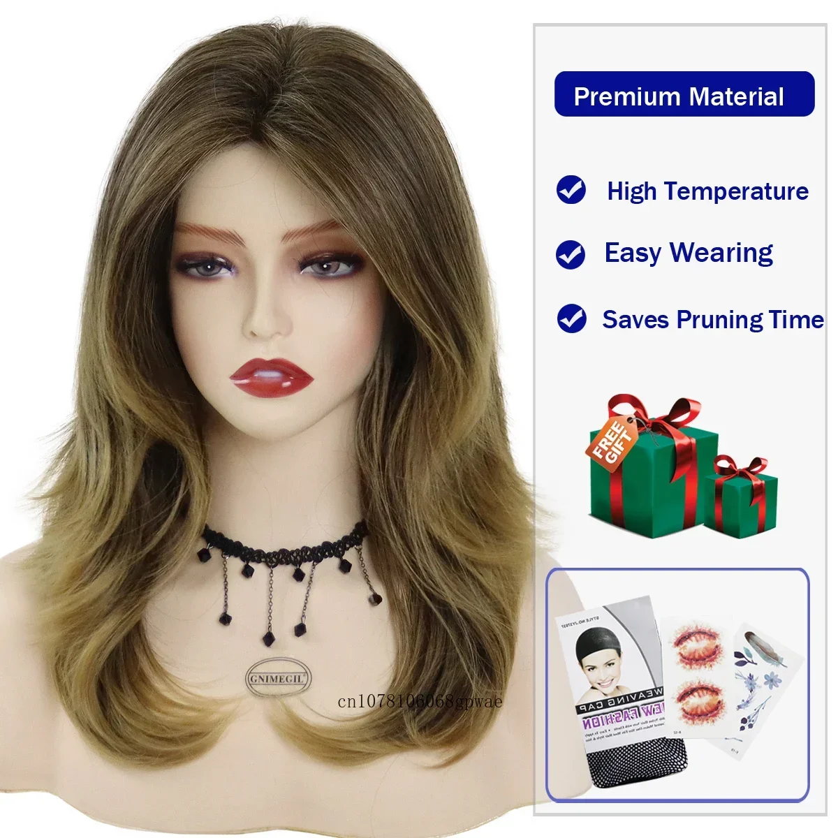Parrucca sintetica a onde lunghe da 22 pollici per le donne Mix di capelli castani Parrucche da donna a strati soffici naturali Costume cosplay quotidiano Festa di Halloween