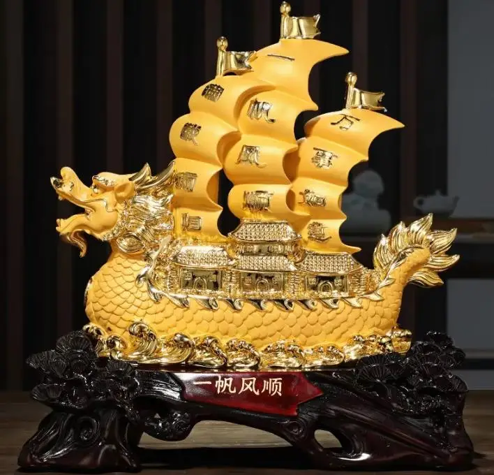 Resin sailboat ornaments sand gold dragon boat home living room office desktop decoration crafts