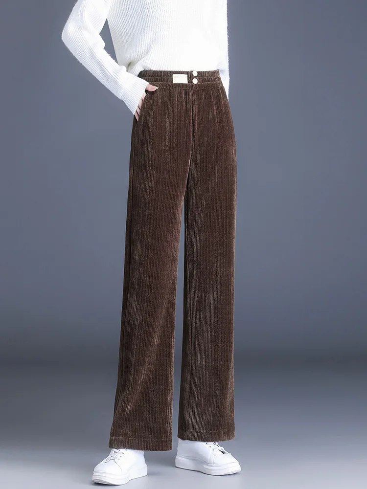 High waisted straight leg beige striped long leg pants for women elegant slim fit floor pants 2026 spring collection new product